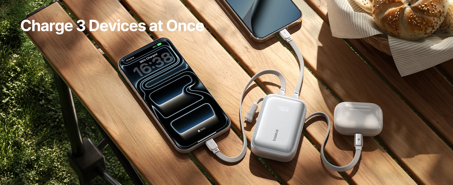 Baseus 45W Powerbank 10000mAh mit integriertem, einziehbarem USB-C-Kabel, abnehmbarem Kabel, Ladegerät 20000mAh für iPhone 18 Duo Pro Max S26 – Detail 5