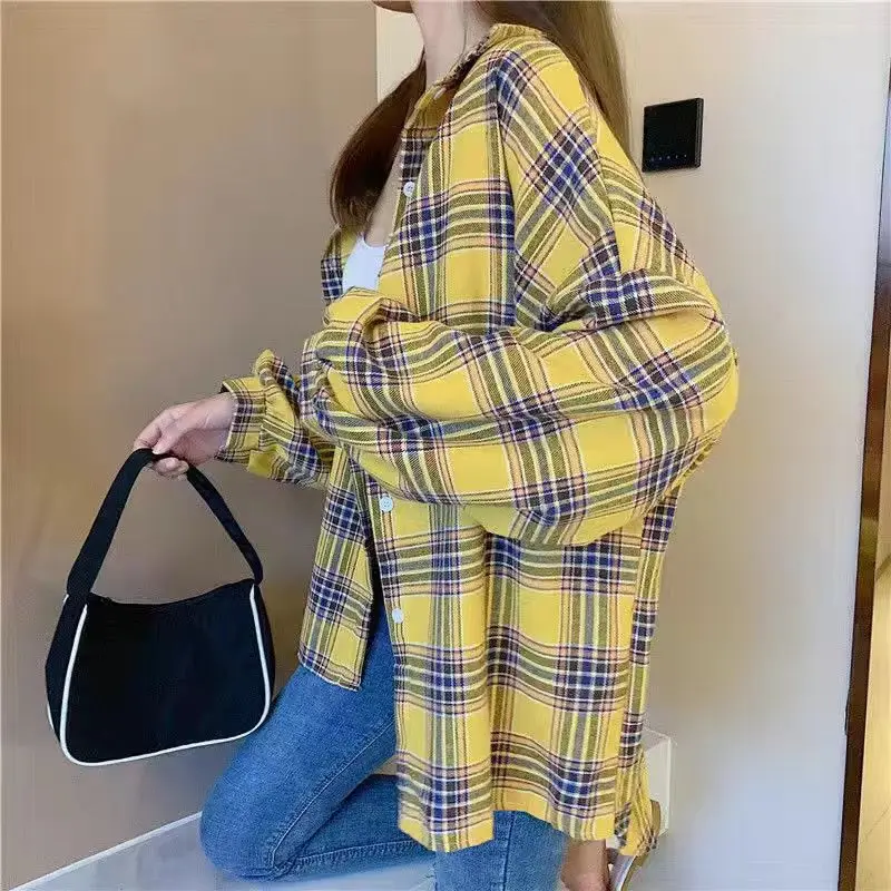 High-end Plaid Shirt Long Sleeve Tops Women Loose Casual Outerwear Vintage Coat Trend Design Women's Clothing Blouses New