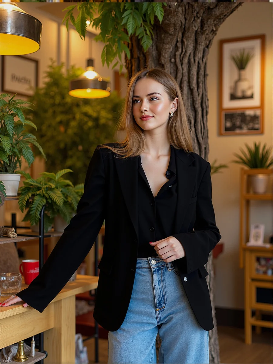 Sólido único breasted blazers clássicos para mulher roupas femininas bonito outono/inverno unisex babados único split-side suave lavado