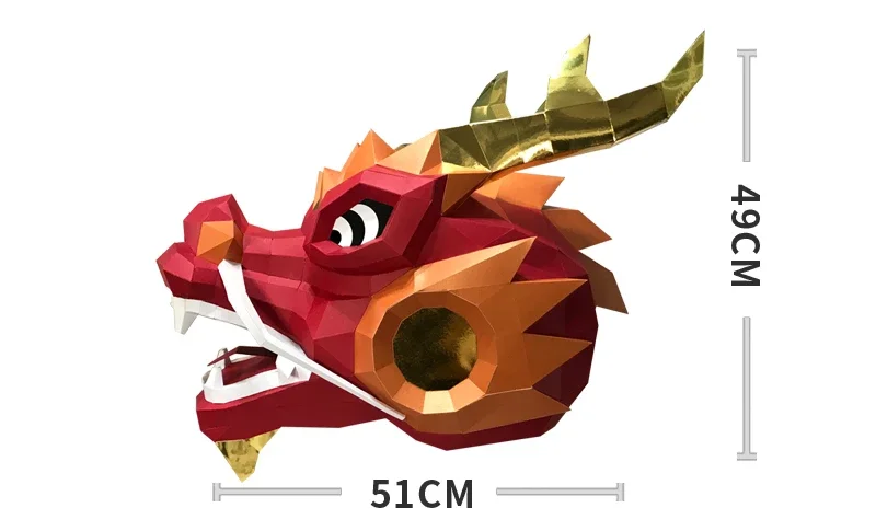 3D Paper Mold Chinese Dragon Head Mask Headgear Model New Year Halloween Cos Props Women Men Party Dress Up DIY Craft Masks