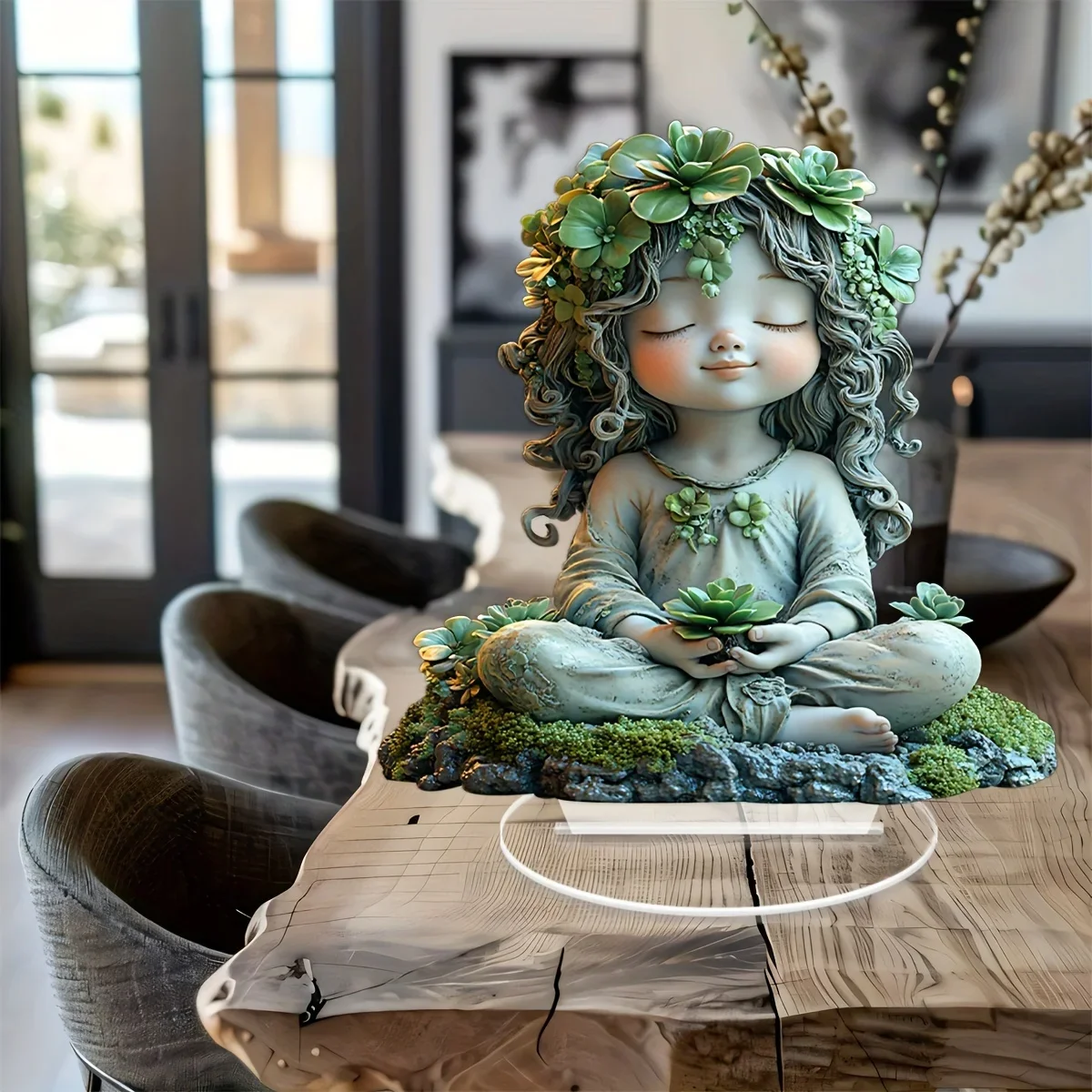 Hanging Decorations Girl Statue/Bohemian Acrylic Tabletop Decor with Stand, Gift for Office and Windowsill