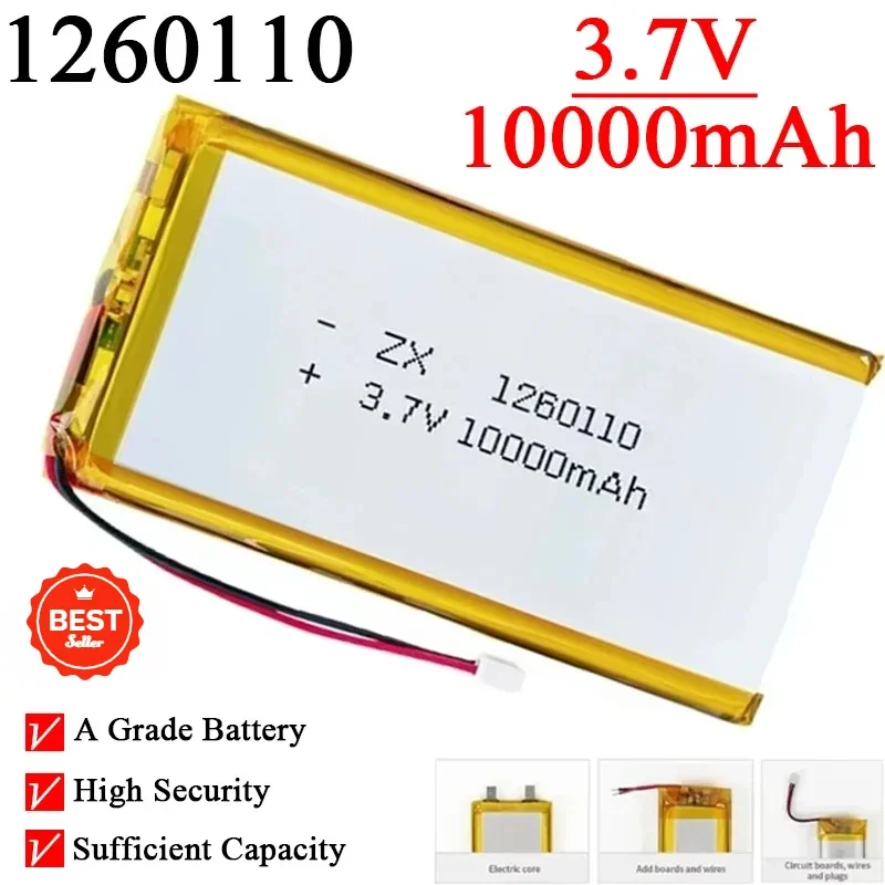 1260110 3.7V 10000mAh Lipo Lithium Polymer Battery for Mobile Power Smart Curtain Switch Door Lock Humidifier Air Conditioner