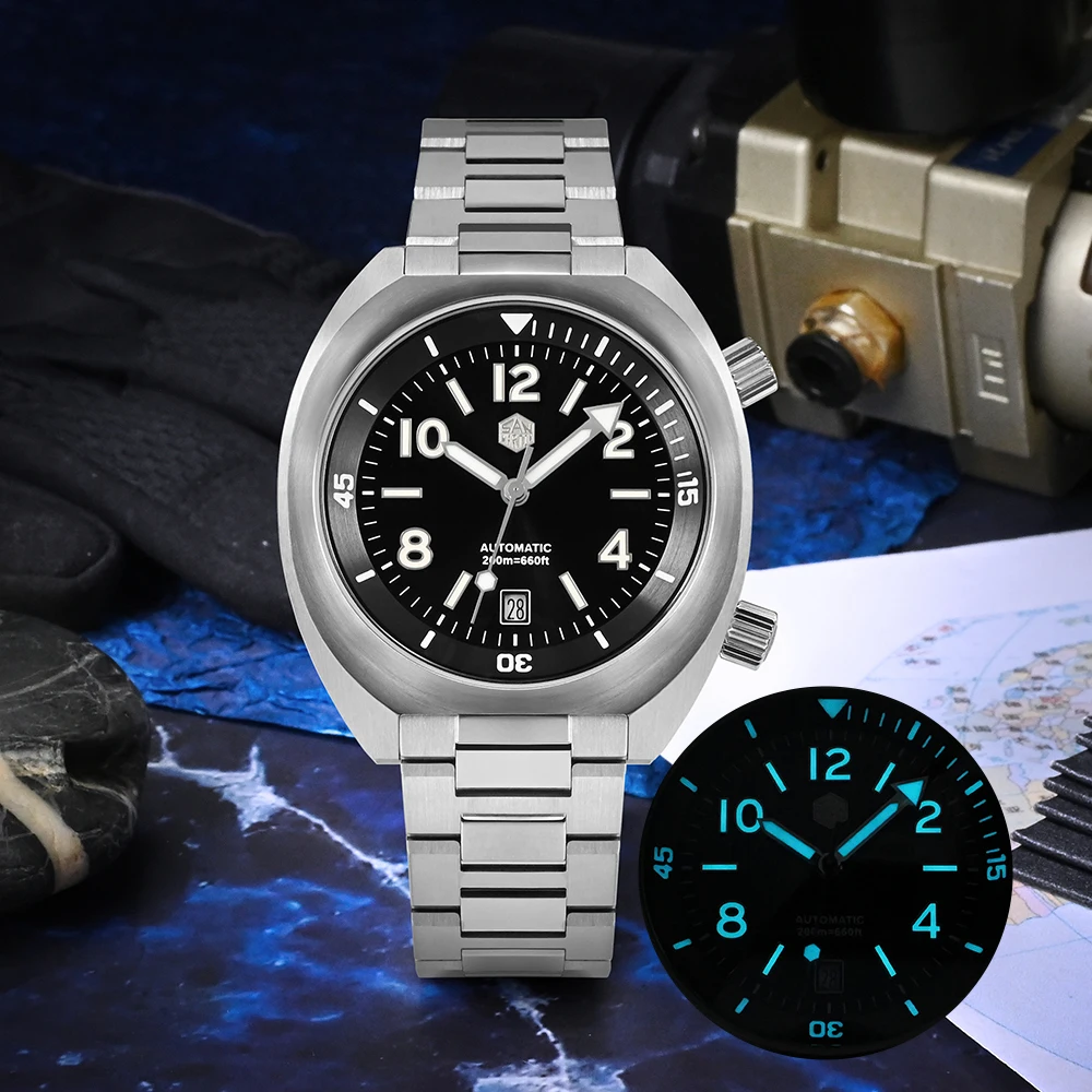 San Martin New 42mm YN55 Diver Watch Bidirectional Turn Chapter Ring Fashion Sports Style Automatic Mechanical 20 Bar Lum