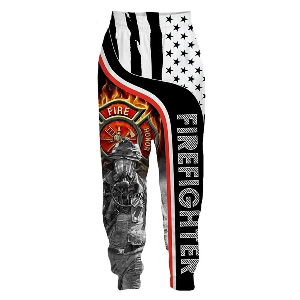 Autumn men's fashion jogging pants fire truck firefighters 3D printed pants men's and women's street casual sports pants K0147