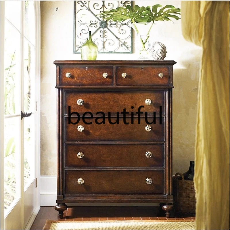

American country retro old solid wood drawers partition lockers villa high-end furniture custom bedroom chest