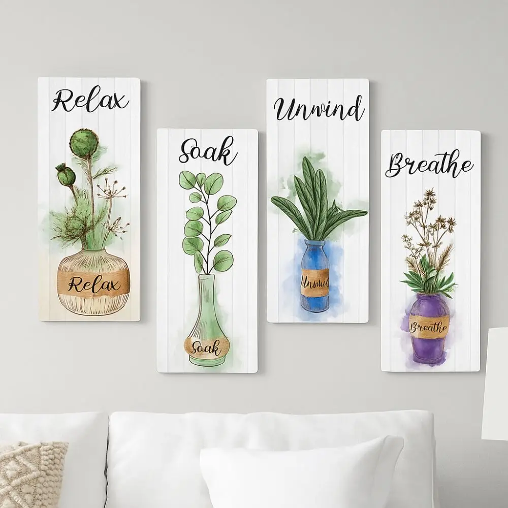 

Creative Wooden Floral Wall Art Rustic Style Handmade Plants Hanging Sign Decorative Wall Decor Paintings Room Decor