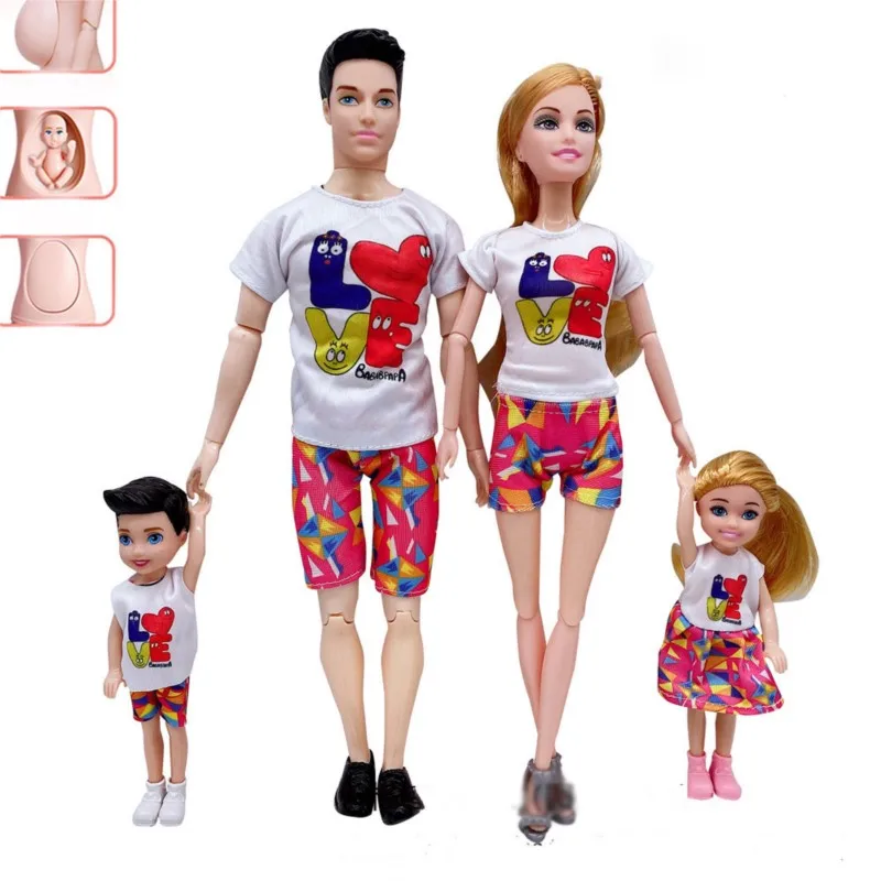 1/6 poupée jouet mode famille poupée ensemble de 4 personnes maman papa enfants 30 cm poupée ensemble complet avec vêtements fille enfants jouer maison jouets cadeau