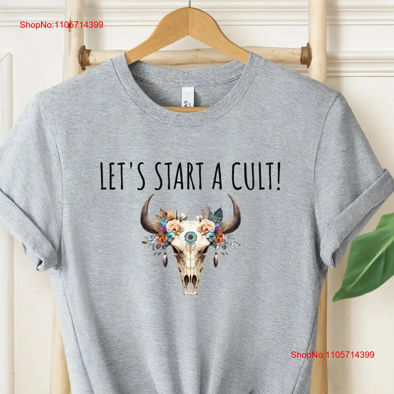 Let's Start a CulT T Shirt Leader Goth Funny Skeleton Cattle Skull Lover vintage Washed Stretched streetwear Slightly