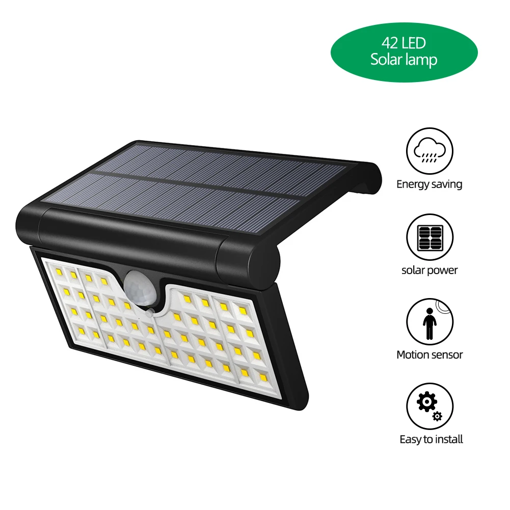 42 LED Foldable Solar Wall Lamp with Human Body Motion Sensor Outdoor IP65 Waterproof Solar Wall Lights for Garden Yard Street