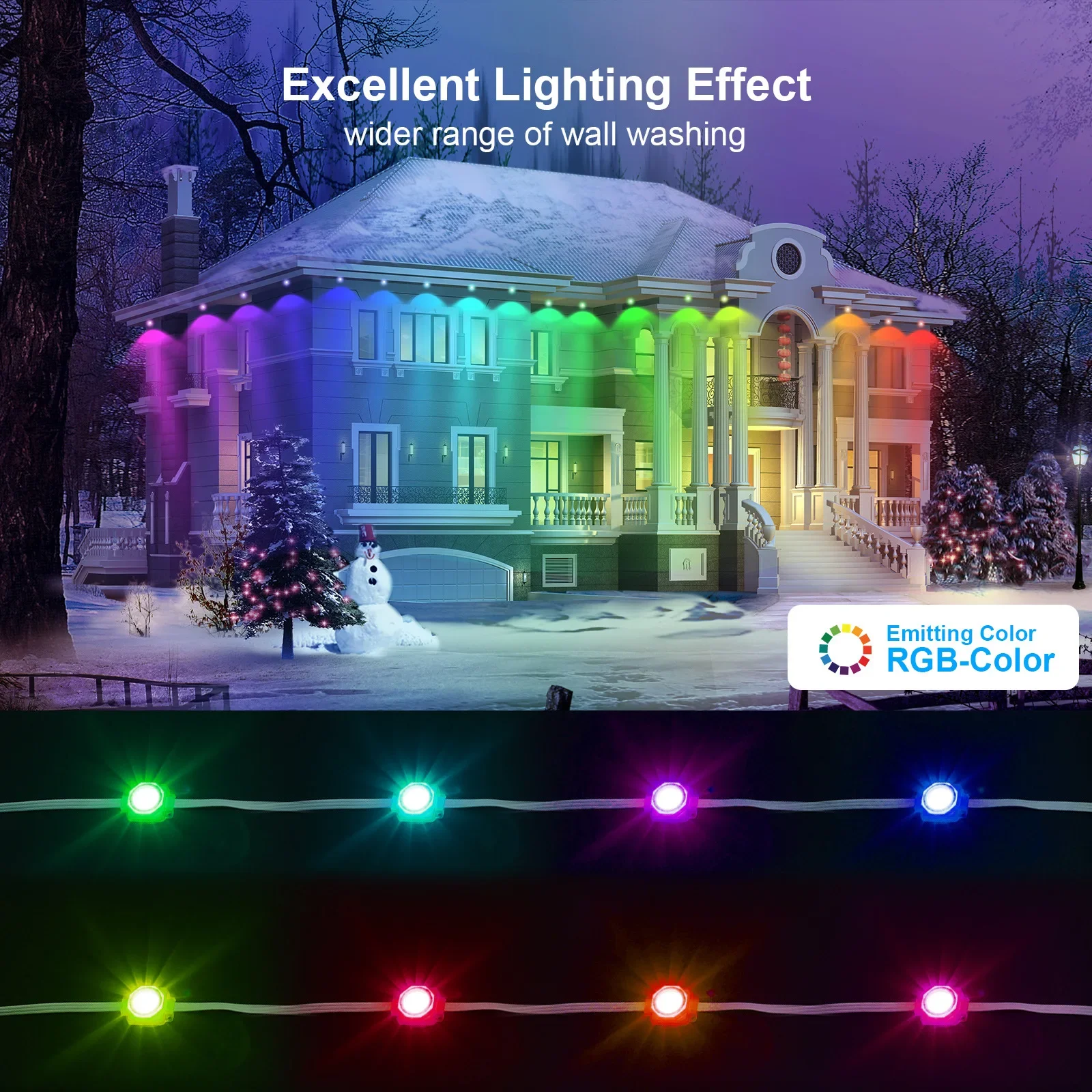 Smart Eaves Lights 50FT 100FT RGB Roof Outdoor Lighting IP67 Waterproof Permanent Outdoor Lights for Christmas Decorations