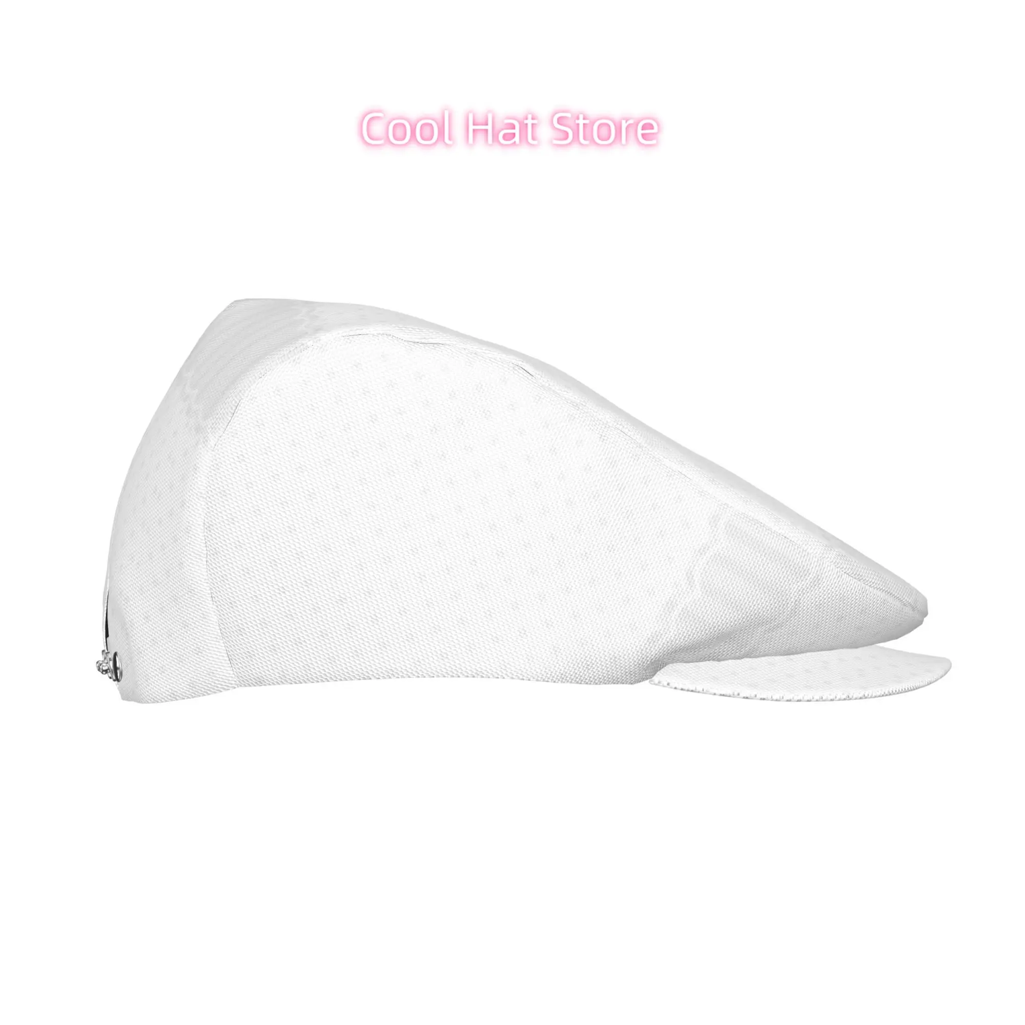White Polka Dot Lace Trim Men And Women Flat-Top Cap, Adjustable Beret, Newsboy Cap, Ivy Caps Taxi Driver Caps