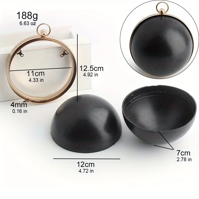 1PC Round Straight Gold Black Handle Bag Ball Kiss Lock Metal Clutch Wallet Wedding Anniversary Gift for Your Lover