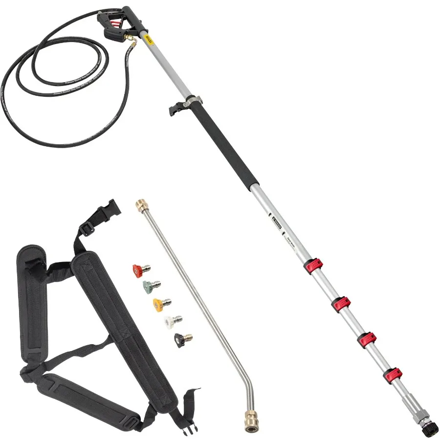 Telescoping Pressure Washer Wand 20 ft 5-Section Adjustable Max 4000 PSI Fit 3/8'' Quick Connect 5 Spray Nozzles for Roof Fence