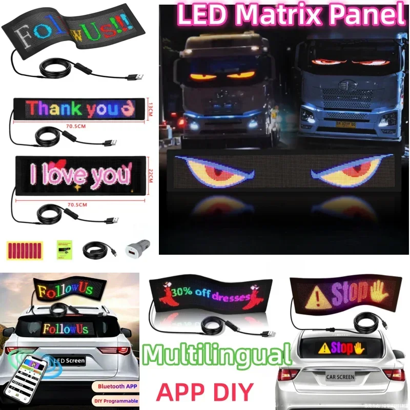 Señal LED multilingüe para coche, Panel de matriz suave, aplicación inteligente, tablero de pantalla LED Flexible DIY para ojos de camión, luz