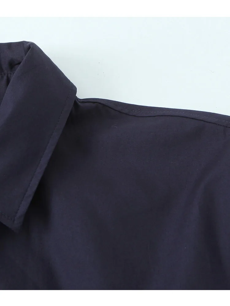 Damska koszula codzienna 2025, damska jesienna moda, koszula z długim rękawem, jednolity kolor, zapinana na guziki, z wiązaniem, elegancka koszula damska w stylu high street.