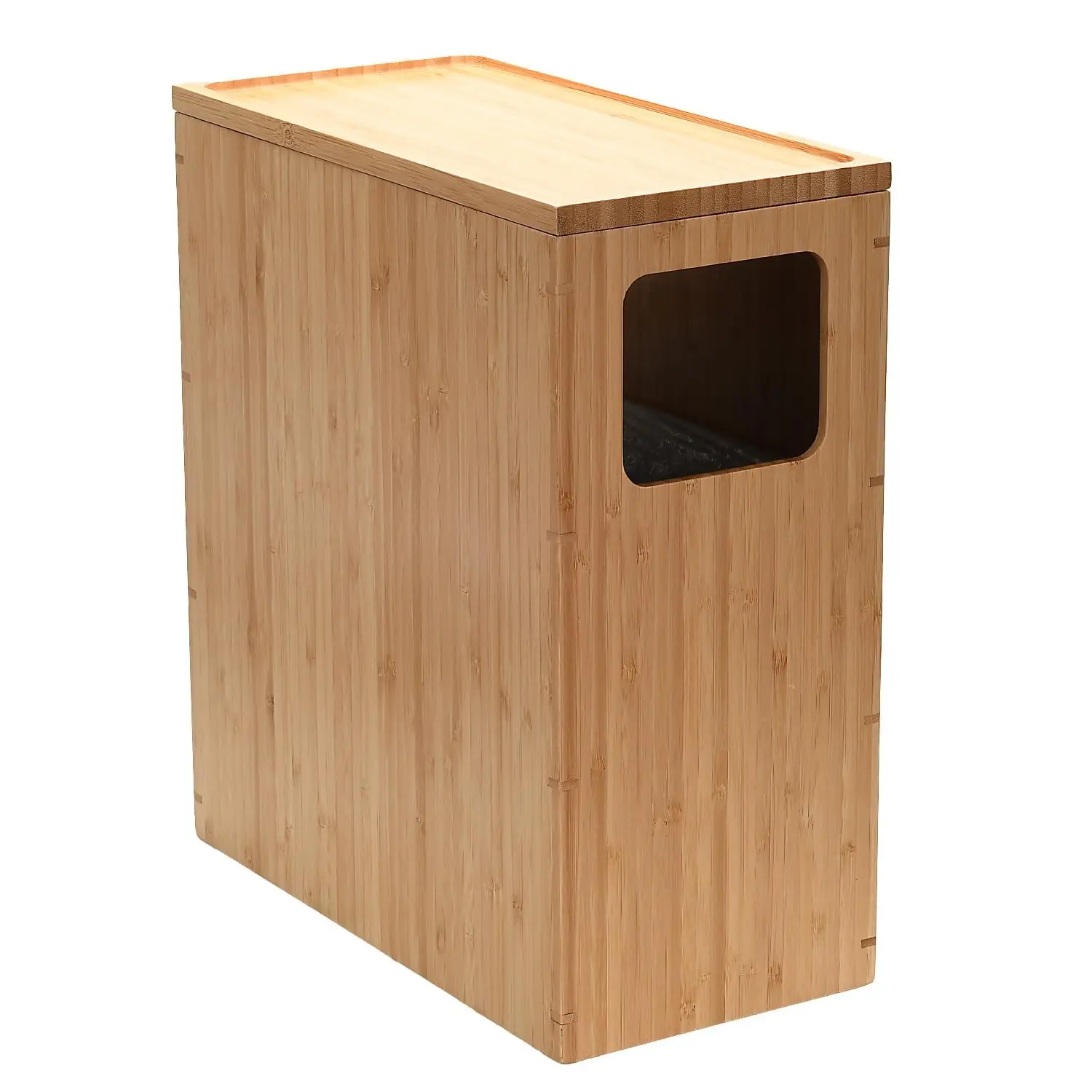 

Slim Bamboo Trash Can with Lid, Space-Saving Waste Basket for Bathroom, Bedroom, Office, Includes Liners