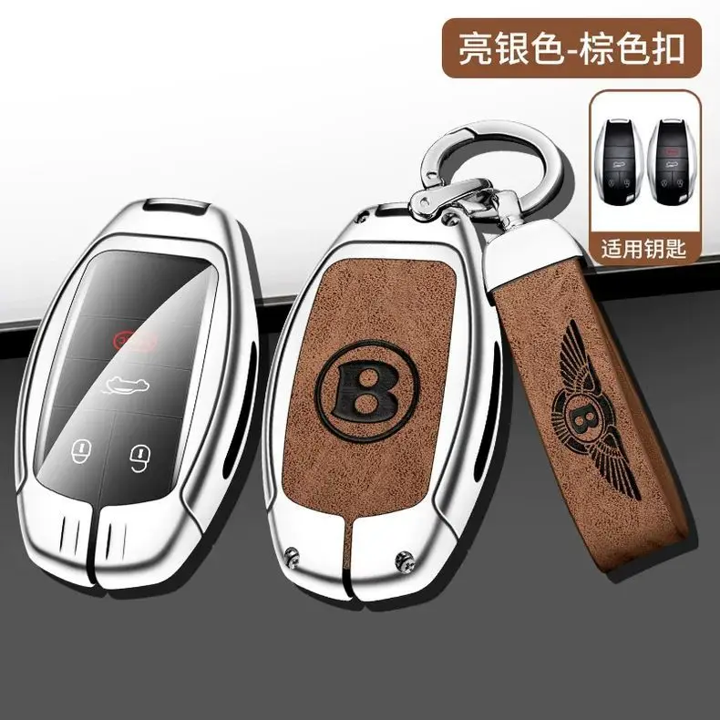 

for New Bentley Flying Spur Continental GT Bentayga Mulsanne Alloy Leather Car Remote Key Case Cover Shell Keychain Accessories