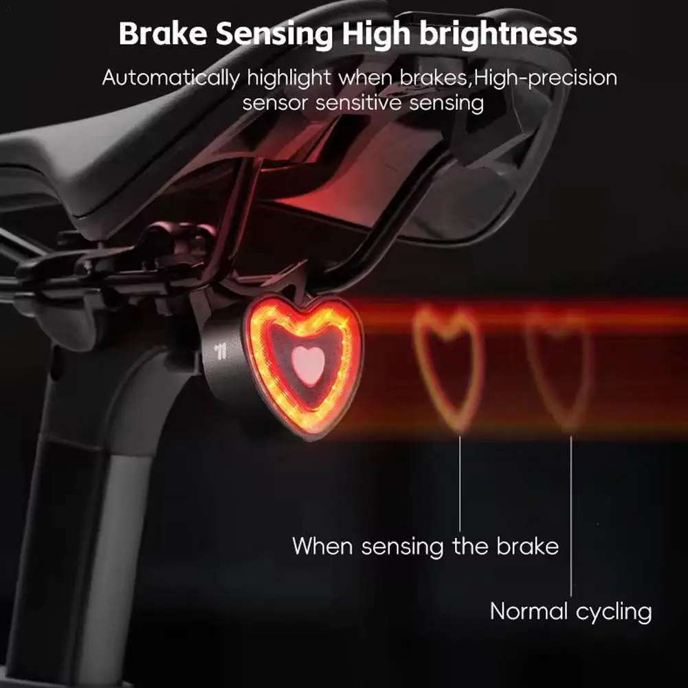 

Умный задний фонарь для велосипеда с датчиком тормоза в форме сердца Type-C IPX6 Водонепроницаемый задний фонарь для езды на велосипеде Велосипедные фонари Предупреждающая лампа безопасности