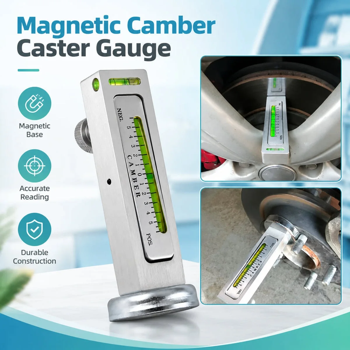 Magnetic Camber Caster Gauge For Wheel Alignment With Strong Disc Mount High Precision Bubble Level And Angle Adjustment