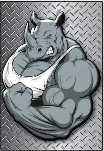 GYM MUSCLE METAL TIN SIGN RHINO  LIFTING WEIGHTS GYM MAN CAVE WALL GARAGE ART