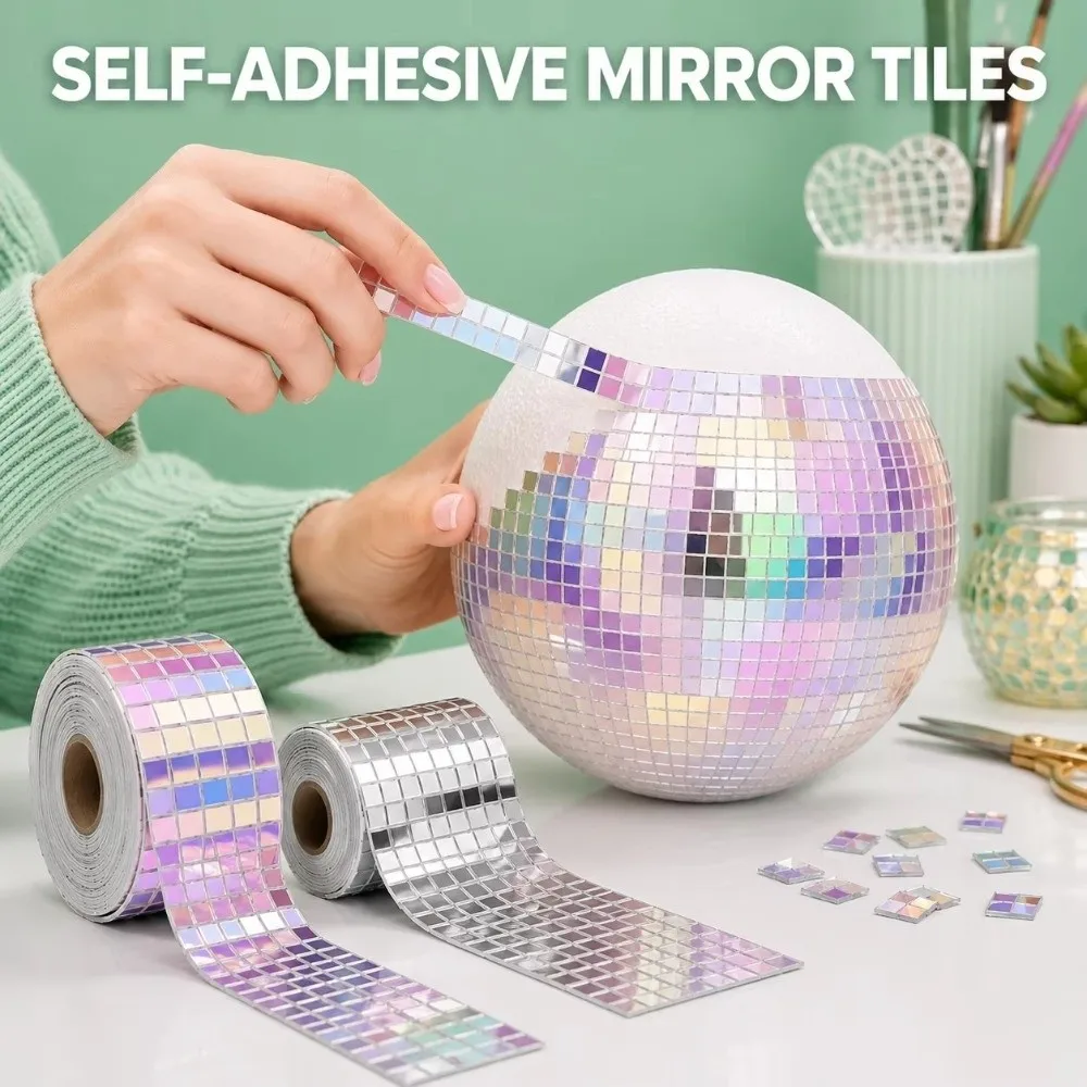 4x100cm Mosaic Mirror Wall Sticker 3D Visual Reflective Mirror Surface Self Adhesive Mosaic Stickers DIY Decorative Wall Decals