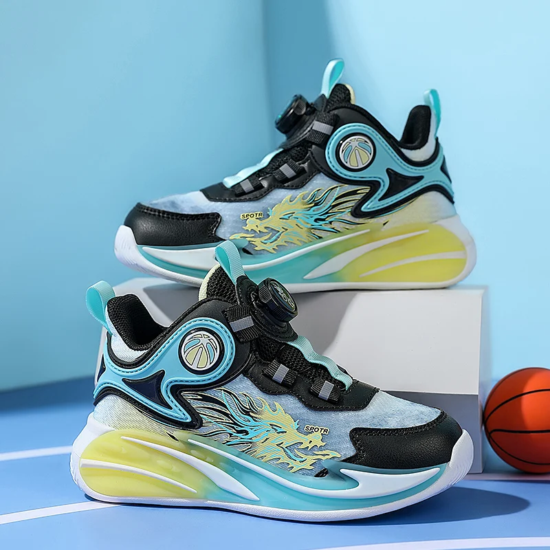 

A pair of children's four-season mesh high-top basketball shoes, wear-resistant basketball shoes, sizes 31-40，HL-5128