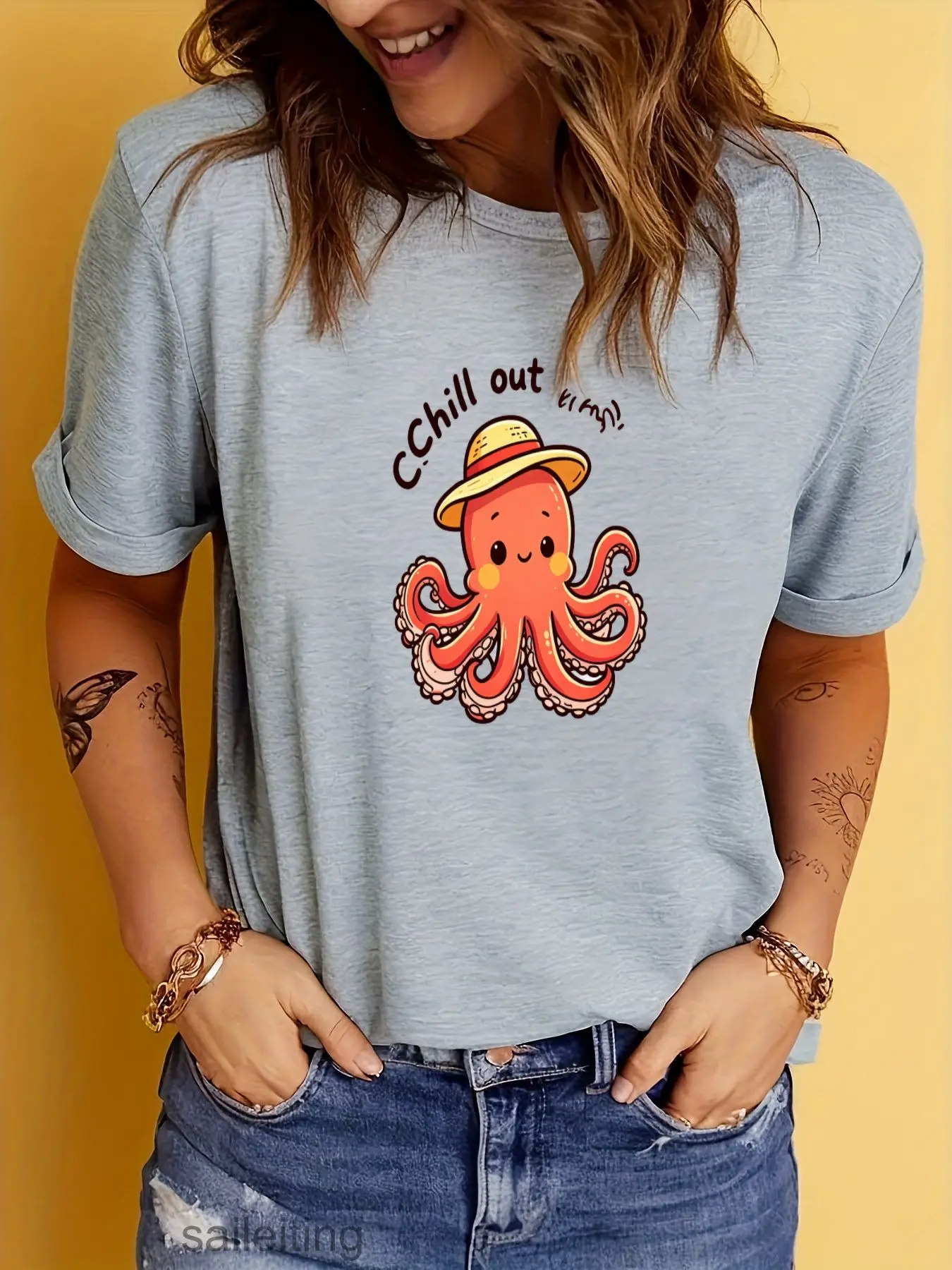 Chill Out Or My Tentacles Octopus T-Shirt Women Men Cute Cartoon Graphic Tee Summer Casual Short Sleeve Relaxed Fit Top for B