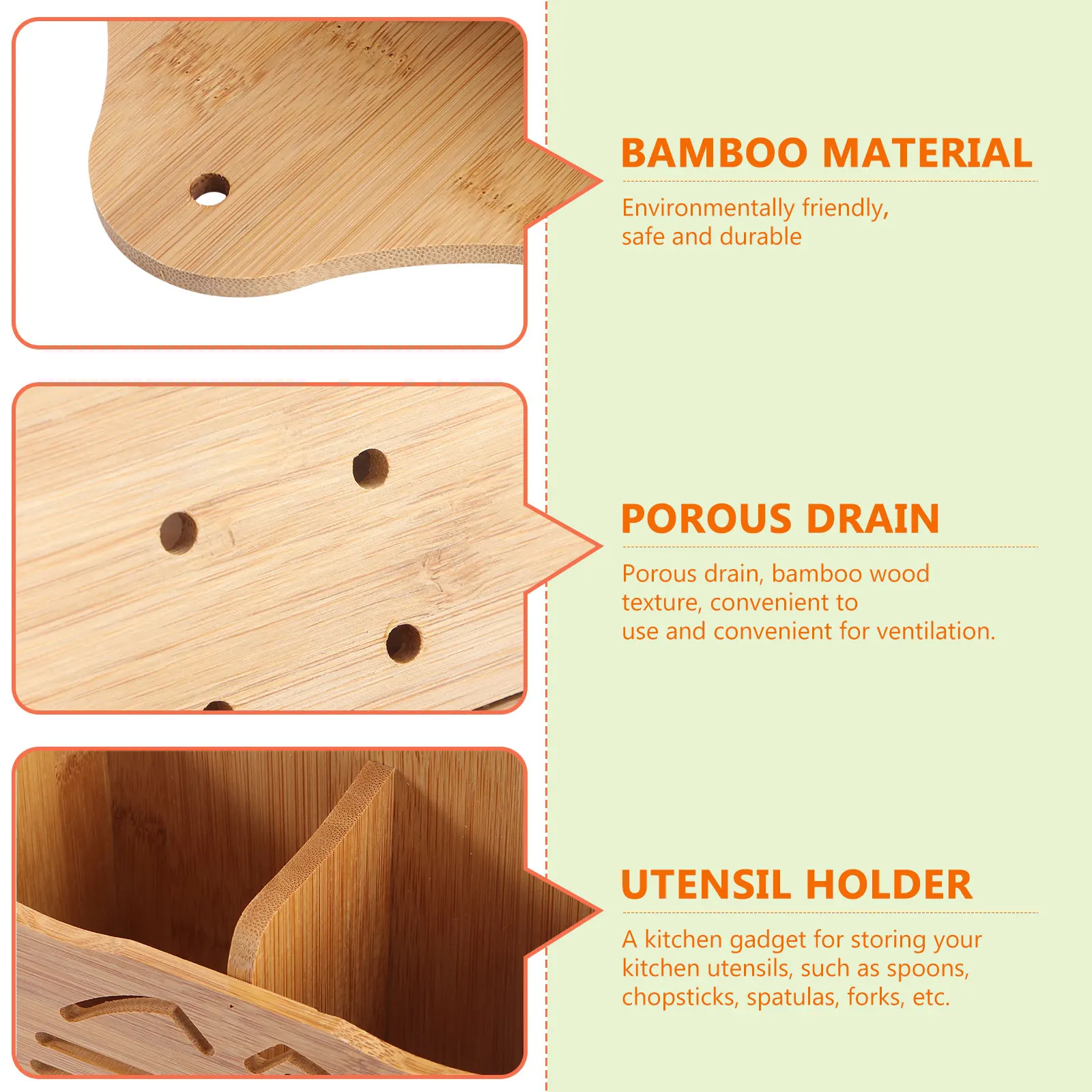 

1Pcs Bamboo Chopsticks Storage Box Kitchen Utensil Holder Countertop Organizer with Drain Holes for Spoons Forks Spatulas