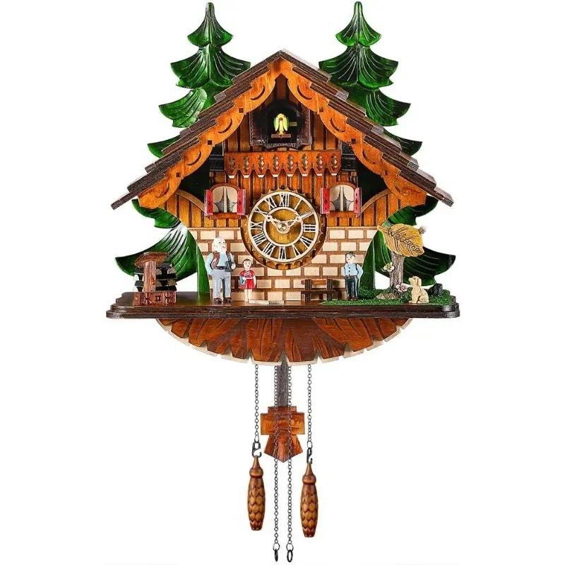 

Cuckoo Clock Traditional Chalet Black Forest House Clock Handcrafted Wooden Wall Pendulum Quartz Clock