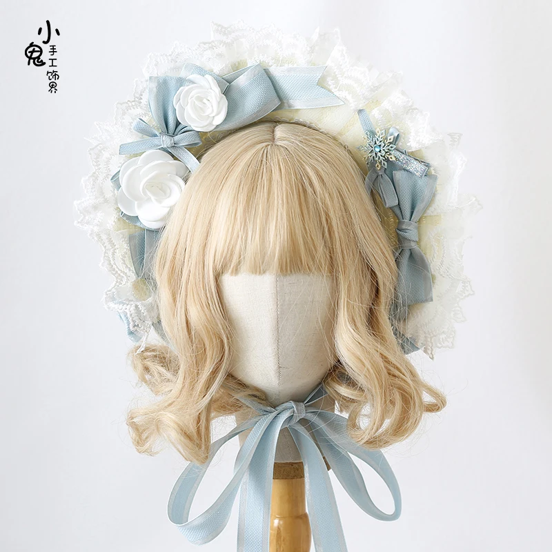 Japanese Sweet and Cute Light Blue Lolita Lace Hairpin Lolita Headband Series Small Thing BNT Straw Hat Hand Sleeve Headband