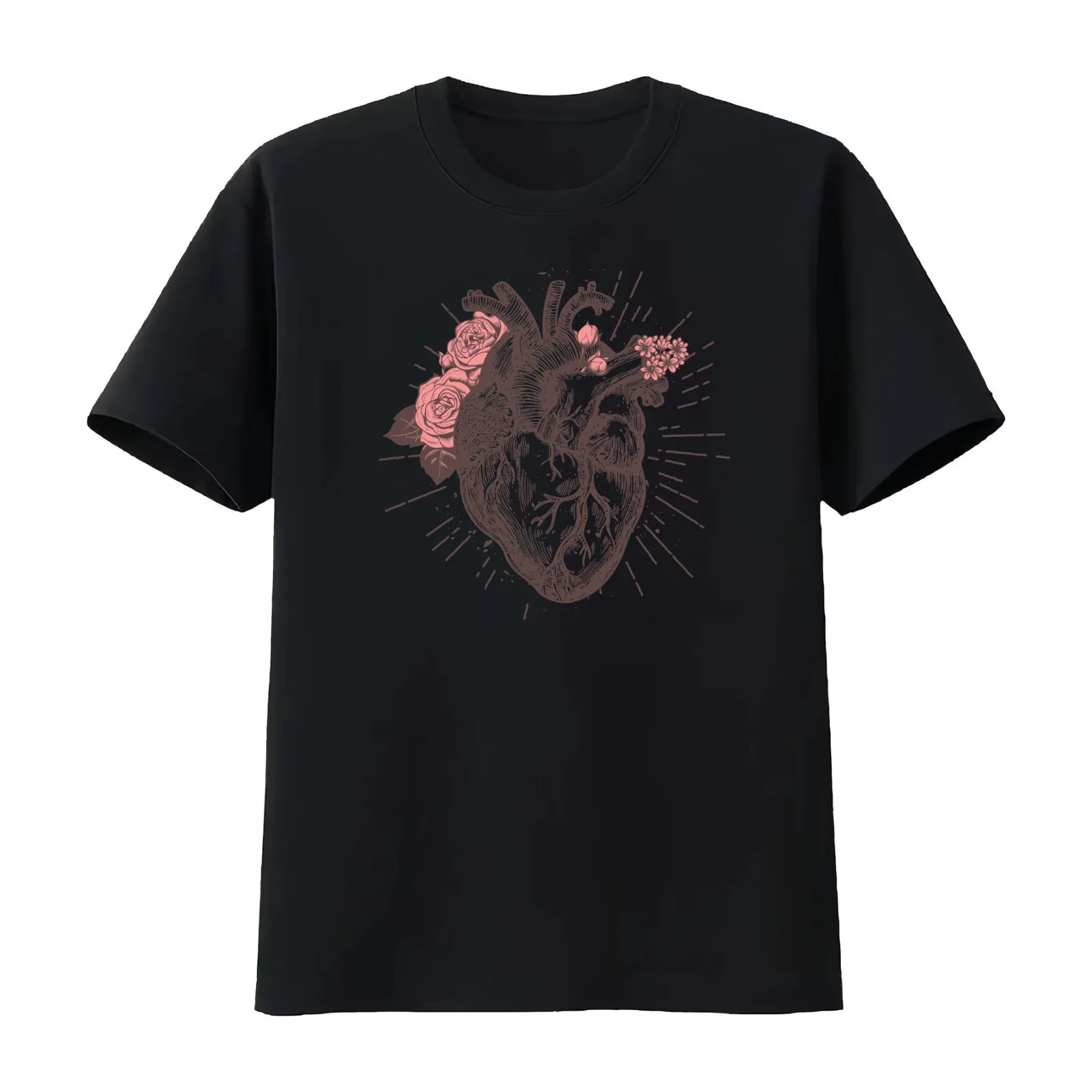 Anatomical Heart Floral T-Shirt Summer Casual Cotton Tee Oversized Streetwear Tops Vintage Graphic Print Unisex Men Women