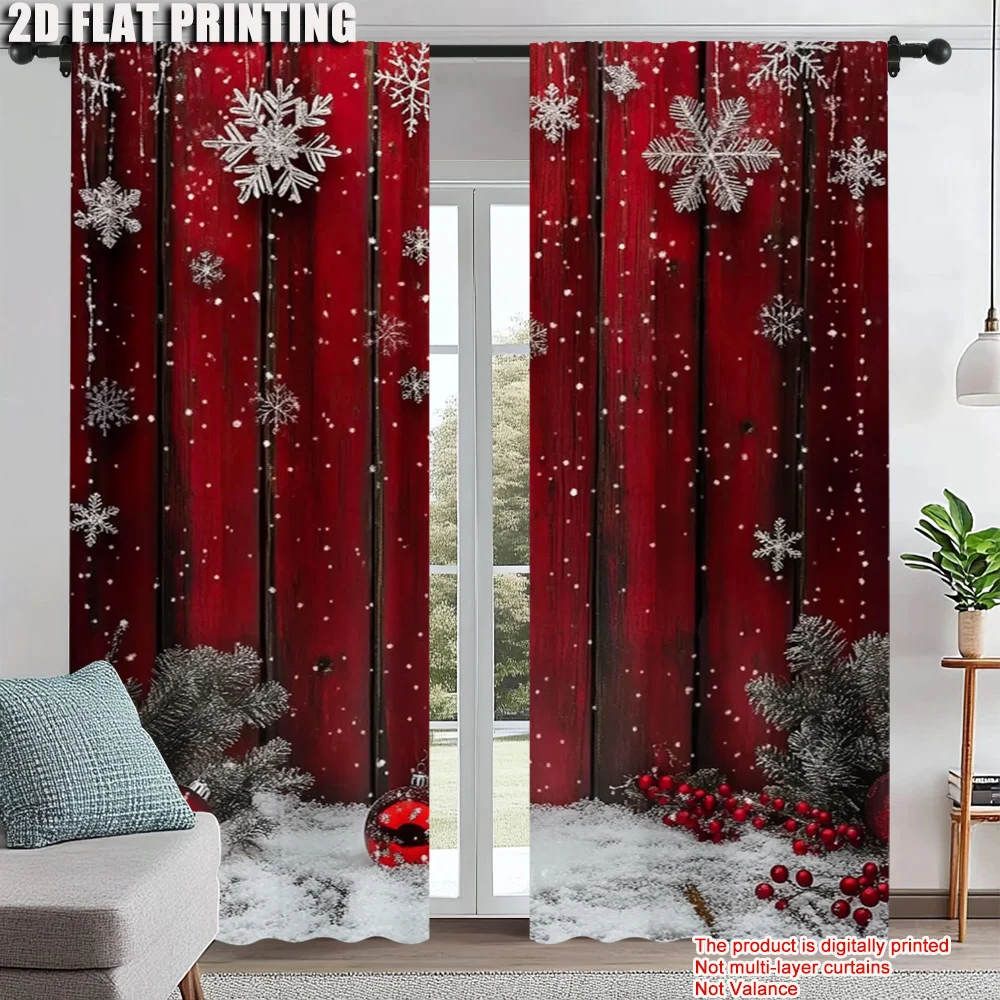 

2Pcs Vibrant Red Christmas Curtains Rod Pocket Design For Easy Installation Machine Washable And Perfect For Living Room Bedroom