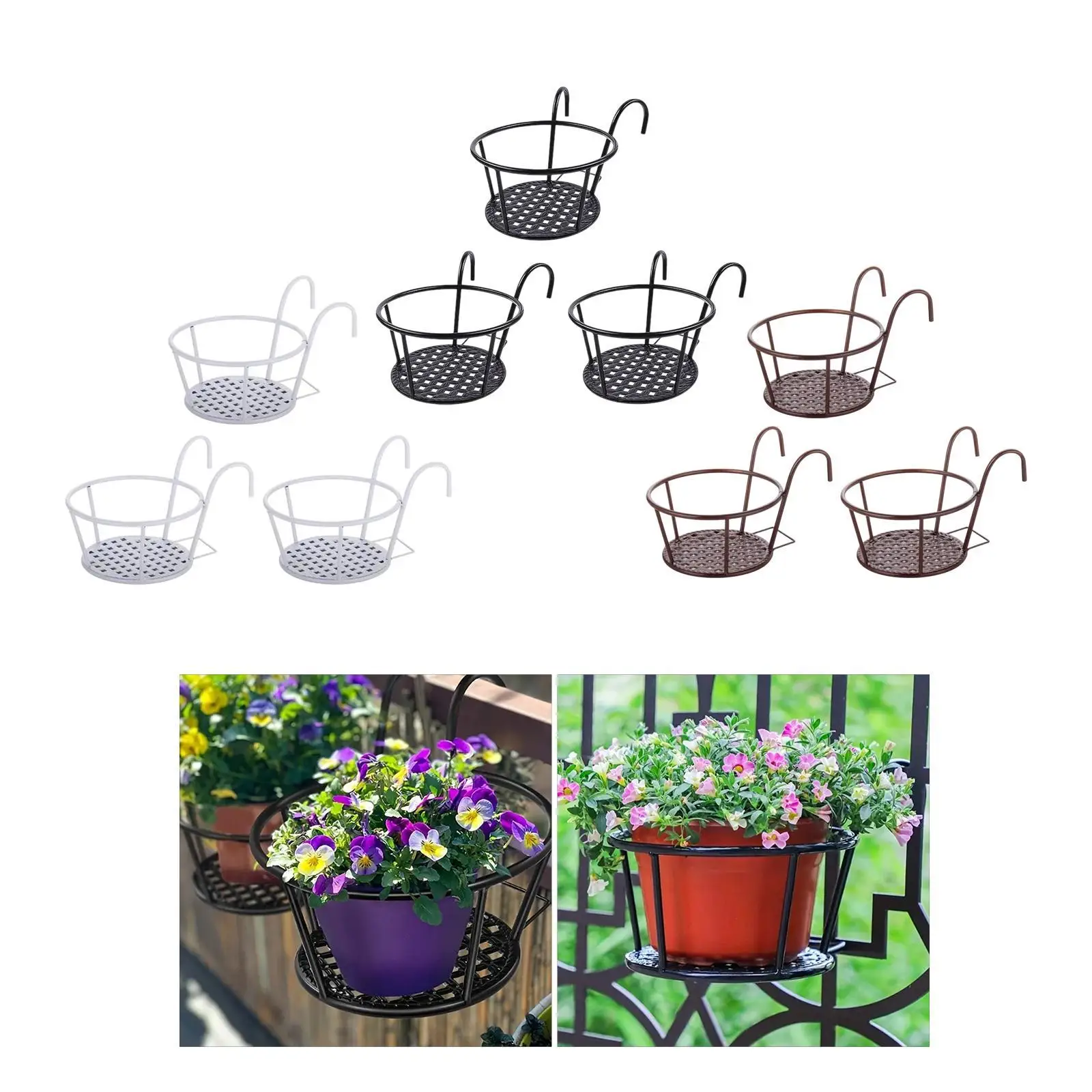 

3x Iron Art Hanging Basket over The Rail Flower Pot Holder Shelf Container Metal Pot Plant Basket for Office Garden Window
