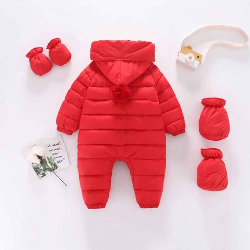 Newborn Winter Romper Baby Snowsuit Plus Velvet Thick Baby Boys Jumpsuit Baby Girls Overalls Toddler Coat Kids Clothes