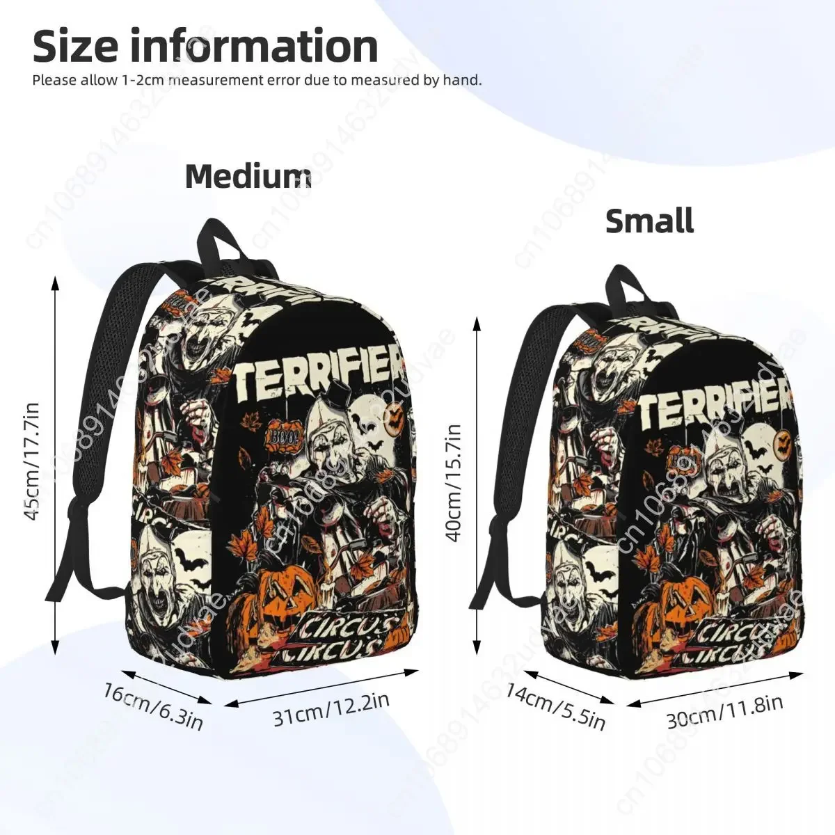 Sac à dos Terrifier Horror Movie Halloween pour hommes et femmes, sac à dos de sport, de randonnée, de voyage, sac à bandoulière pour étudiants, sac à dos de collège
