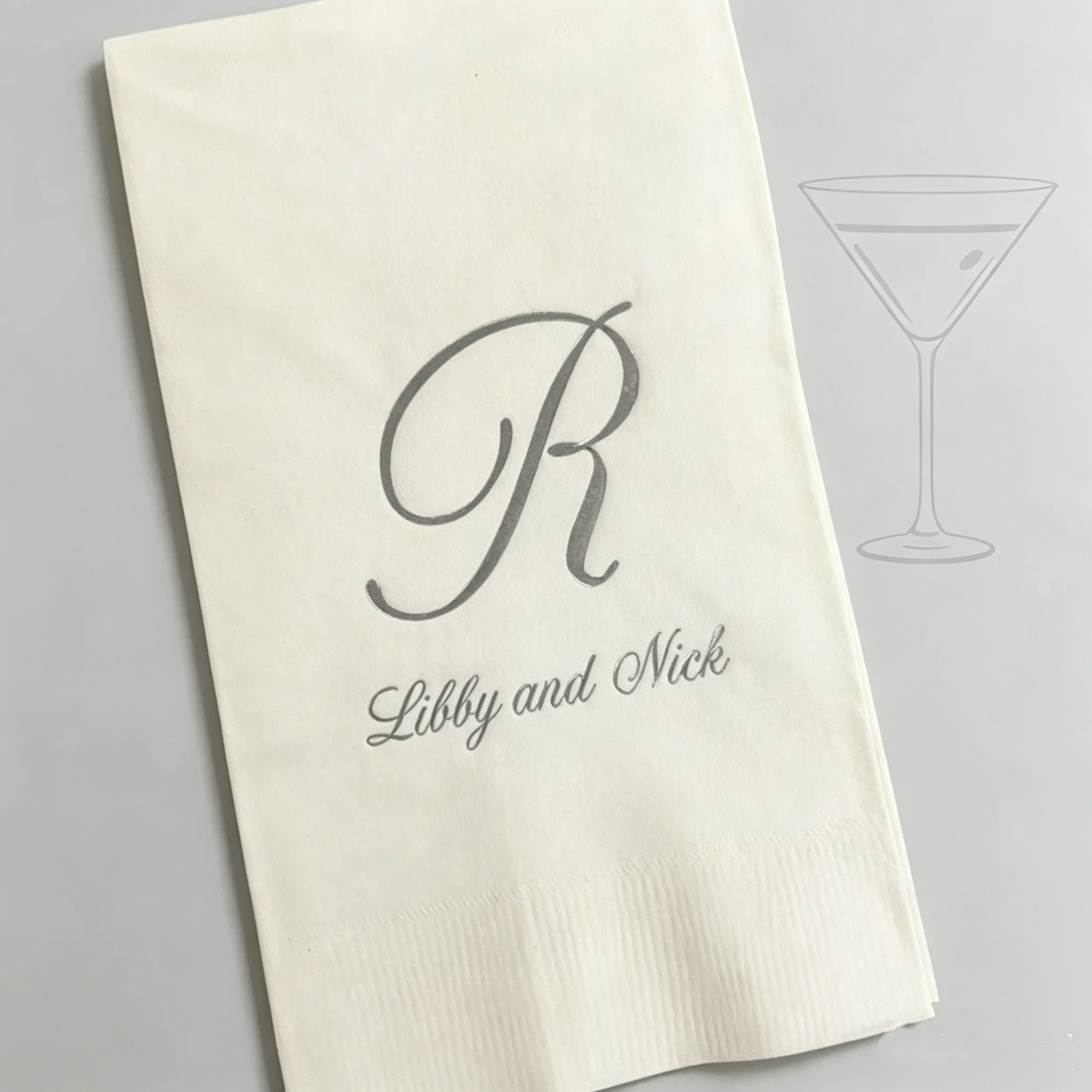 

50pcs Personalized Monogram Napkins, Custom White Wedding Napkins with Silver Foil Initial & Names for Rehearsal Dinners, Annive