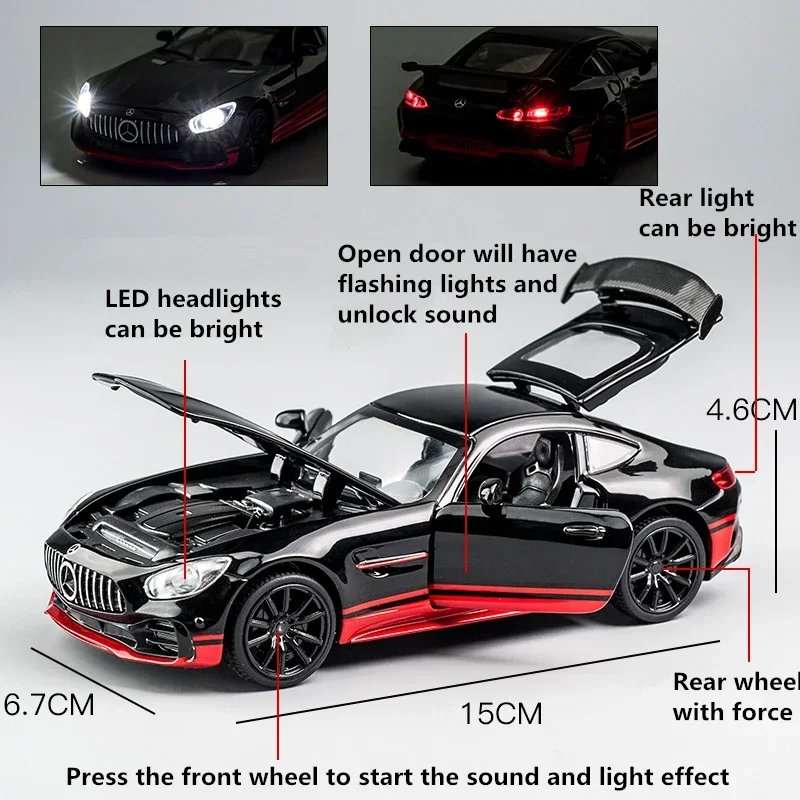 1:32 Mercedes BENZ AMG GTR Sports car Diecast Metal Alloy Model car Sound Light Pull Back Collection Kids Toy Gifts