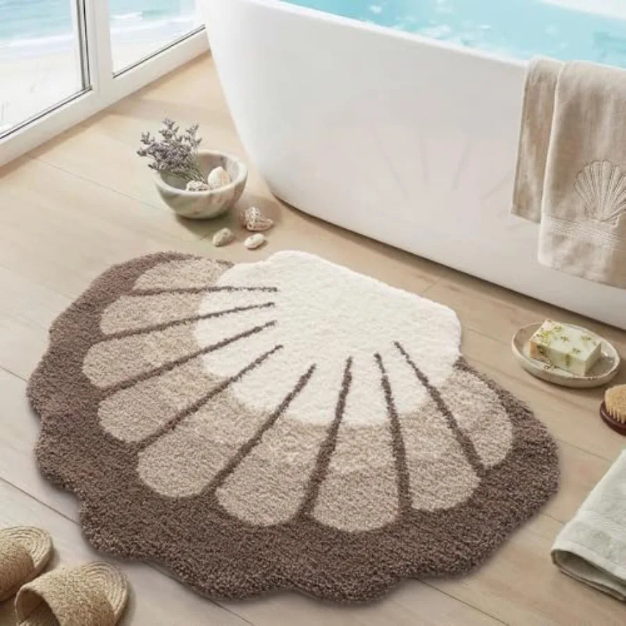 

Seashell Bathroom Rugs Non Slip Washable 30x38 Ultra Soft Cute Bath Mats for Bathroom Absorbent Quick Dry Coastal Sea Bathmat f