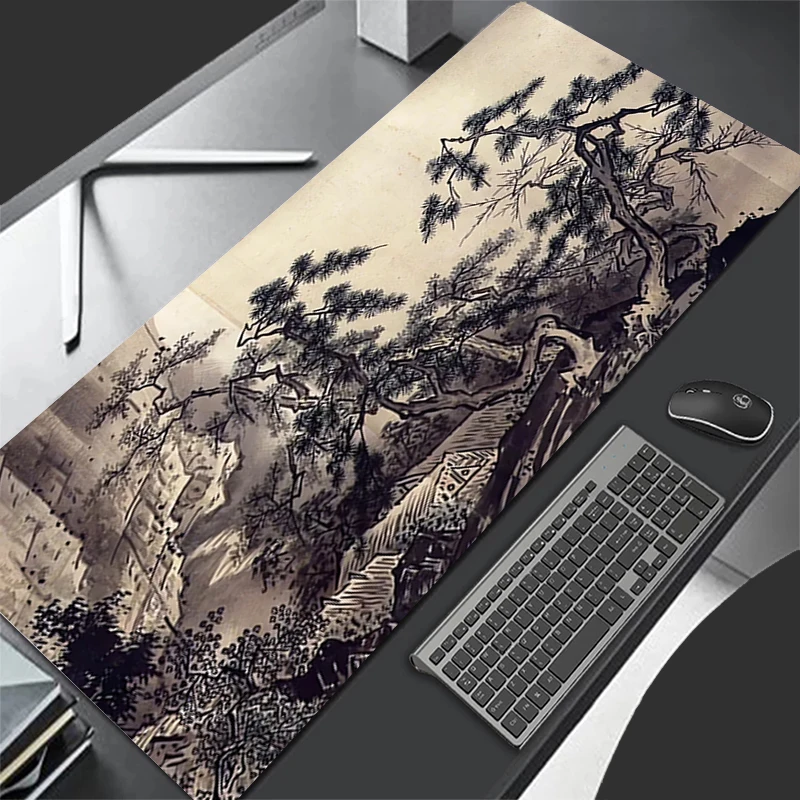 

Large Gaming Mousepads Ink Landscape Painting Computer Soft Mousepad 900x400 Desk Pads For PC Keyboard Mats Non-slip Table Rug