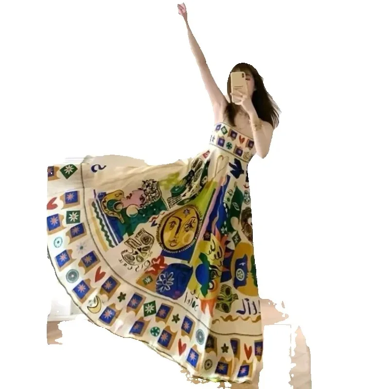 2025 verão nova moda tamanho grande vestido longo feminino deslizamento vestido à beira-mar férias vento tubo vestido superior feminino