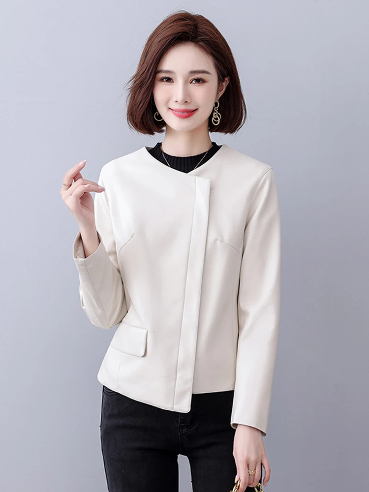 Giacca in Vera Pelle da Donna, Nuova Collezione Primavera-Autunno 2025, Versione Coreana Slim Fit, Cappotto in Pelle alla Moda