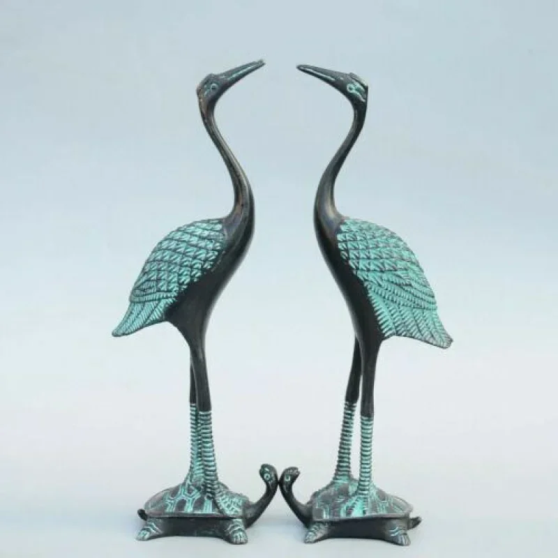 

Collection Old Bronze Carved Elegant Crane Tram Turtle a Pair of Exquisite Statues