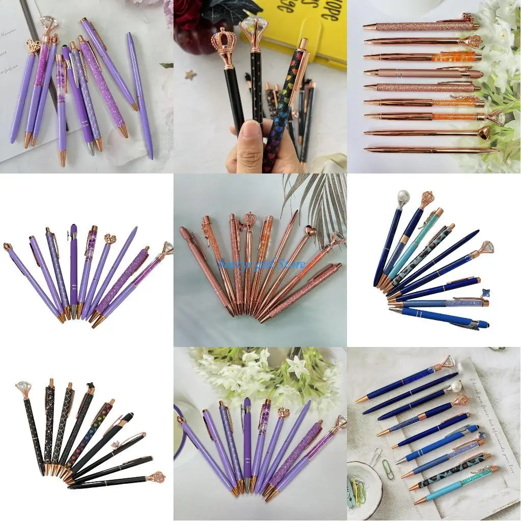 

C7AB 9Pcs Retractable Ballpoint Pen Twist Action Diamond Ballpoint Pen Refillable Business Gift Signing Pen for Student Teen