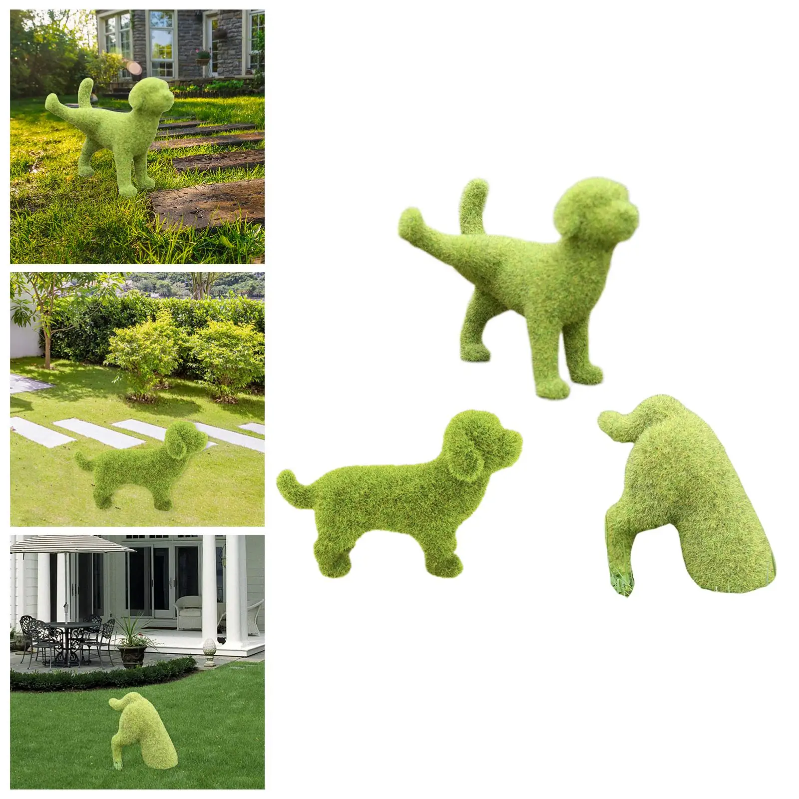 Flocking Animal Figurines Statue Artificial Green Moss Dog Sculpture Ornament