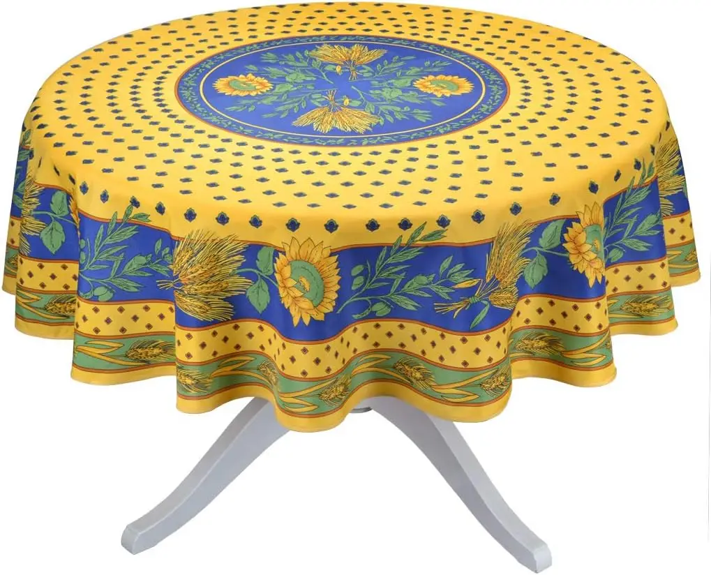 

Yellow 70' Round French Provencal Polyester Tablecloth