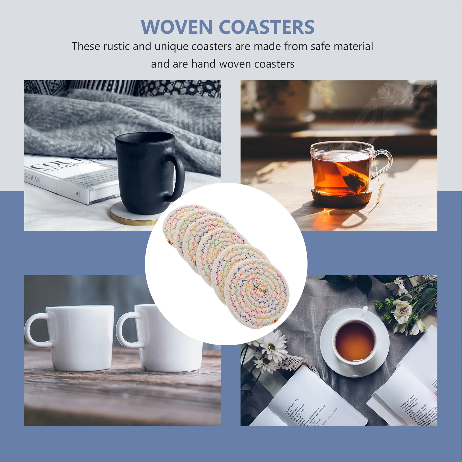 

6Pcs Cotton Rope Heat Resistant Woven Coasters Rustic Cup Pads for Household Coffee Table Hot Cold Drinks Woven Coasters