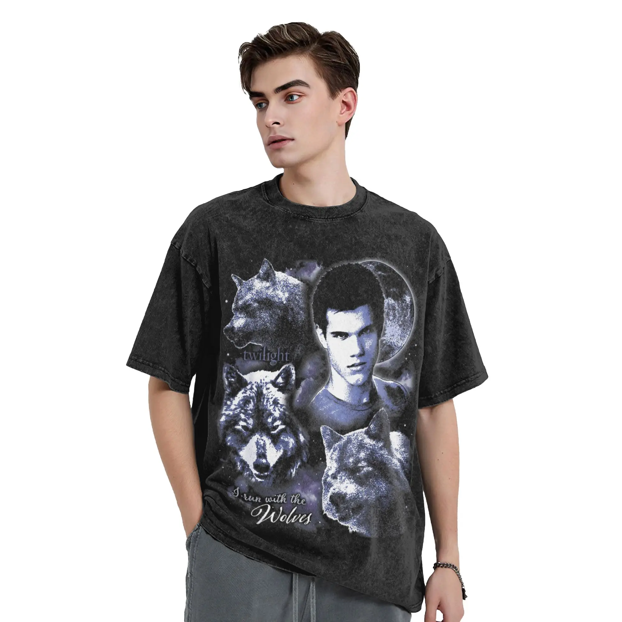 Twilight Jacob Black Werewolf I Run With The Wolves T Shirt Washed 100% Cotton T-Shirts  Vintage Men Women Streetwear Tee Shirt