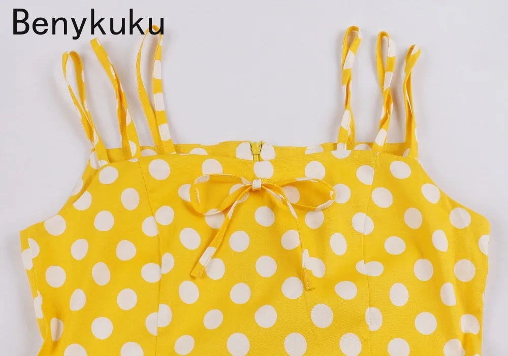 Polka Dot Vintage 1950s Yellow Dress Plus Size 4xl Women Summer Elegant Strap Pin up 60s Tunic Summer Rockabilly Cotton Dresses