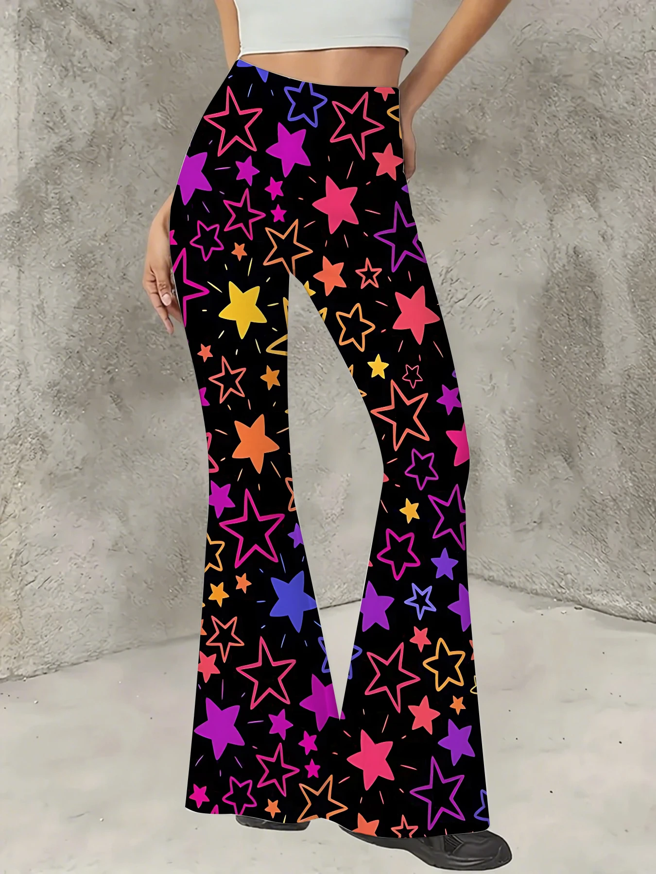 

Women's Floral Print Flare Pants Elegant Stretchy Bell Bottom Trousers Summer
