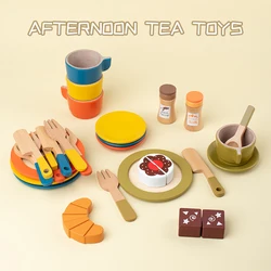 Montessori Simulated Afternoon Tea Set Combination Gift Play House Early Education Kitchen Children Cooking Wooden Toys